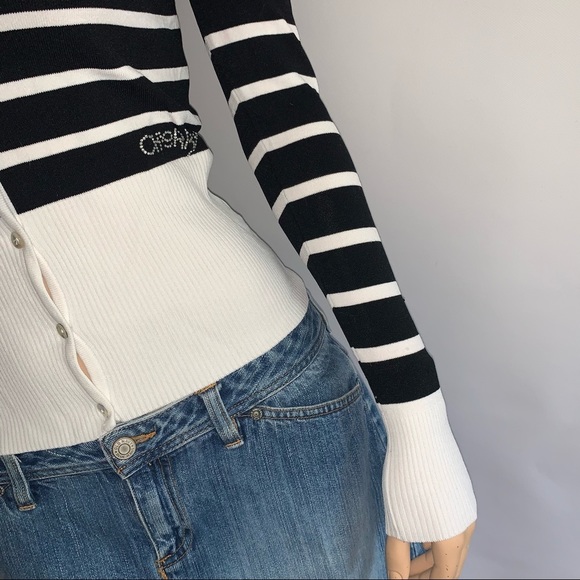 Retro Cherry Striped Y2K Ribbed Cardigan Sweater - Picture 12 of 15